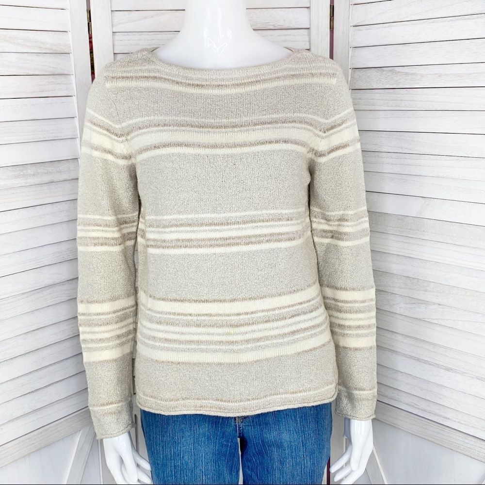 Liz Claiborne Sport‎ Striped Pullover Sweater Cream Tan Petite Small